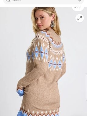 Cozy Fair Isle Wool-Blend Sweater Dress - Camel & Blue LULUS